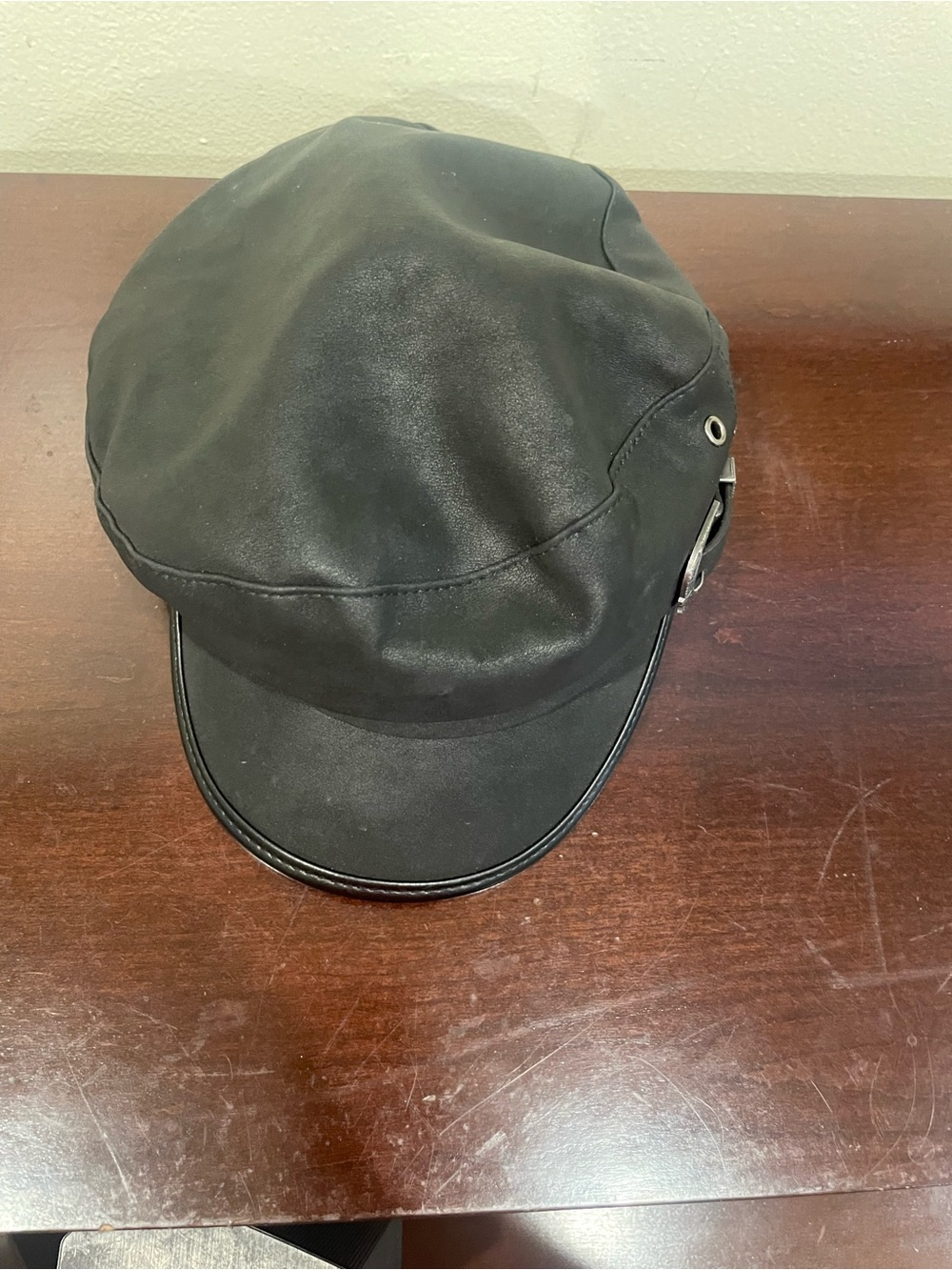 Black Women’s Faux Leather Cap with Brim